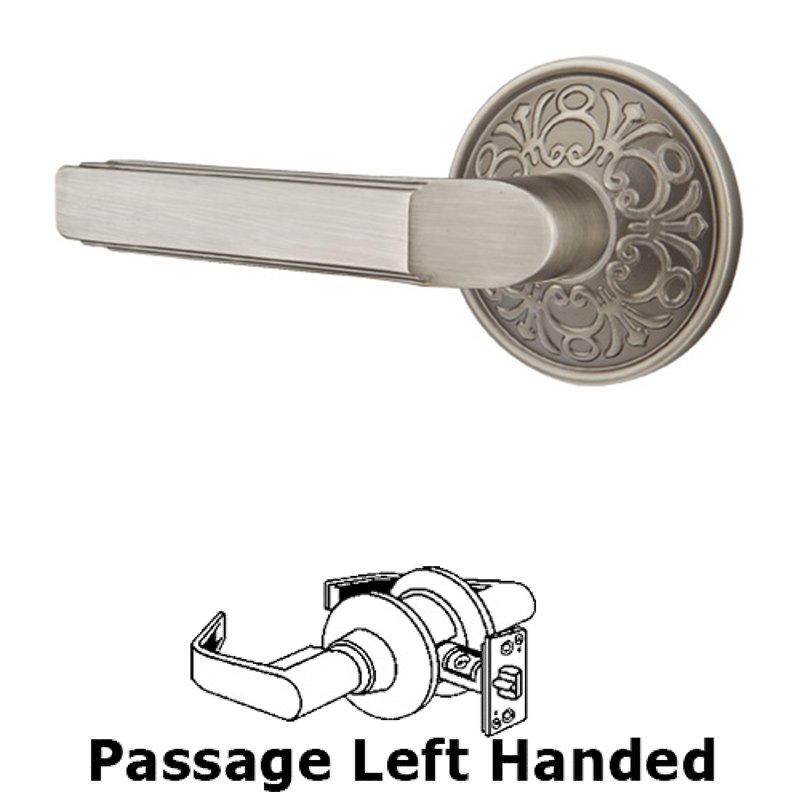 Passage Left Handed Milano Door Lever With Lancaster Rose in Pewter