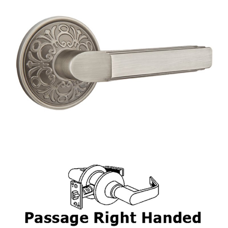 Passage Right Handed Milano Door Lever With Lancaster Rose in Pewter