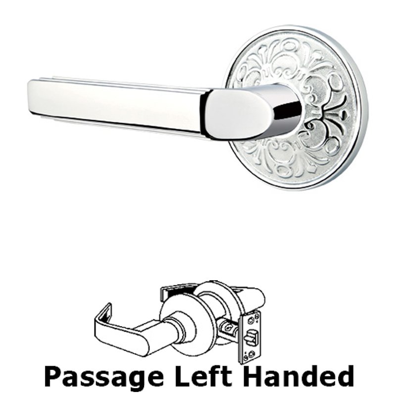 Passage Left Handed Milano Door Lever With Lancaster Rose in Polished Chrome