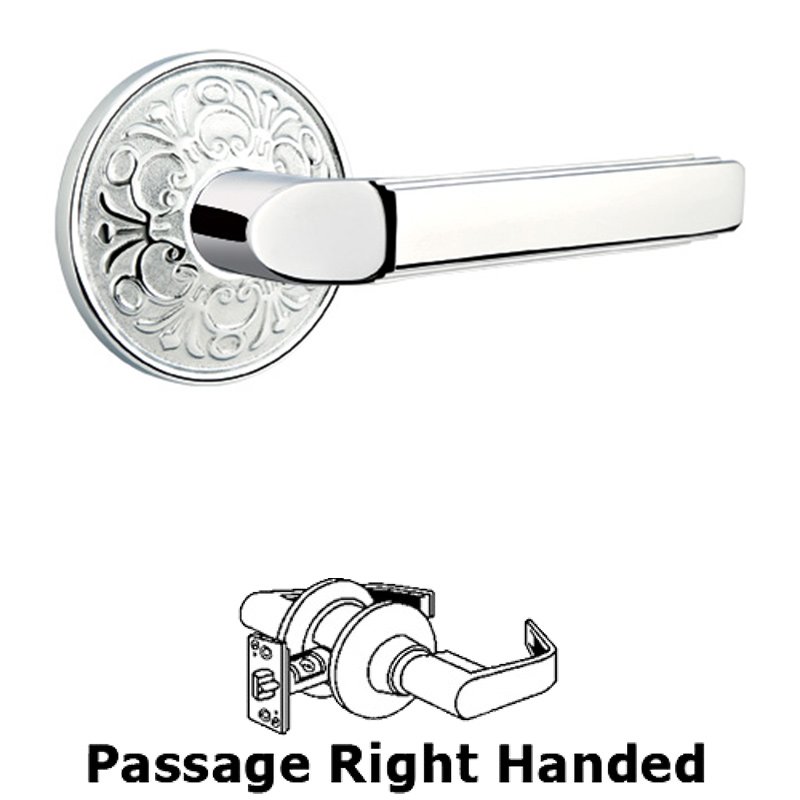 Passage Right Handed Milano Door Lever With Lancaster Rose in Polished Chrome
