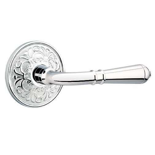 Passage Right Handed Turino Door Lever With Lancaster Rose in Polished Chrome