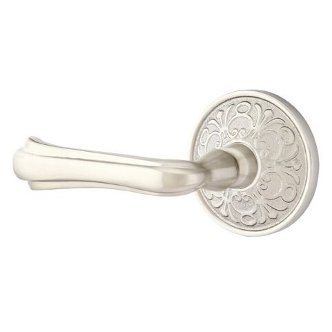 Passage Left Handed Wembley Lever With Lancaster Rose in Satin Nickel