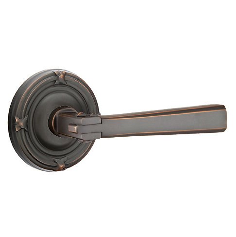 Passage Arts & Crafts Door Lever with Ribbon & Reed Rose with Concealed Screws in Oil Rubbed Bronze