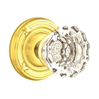 Astoria Passage Door Knob with Ribbon & Reed Rose and Concealed Screws in Unlacquered Brass