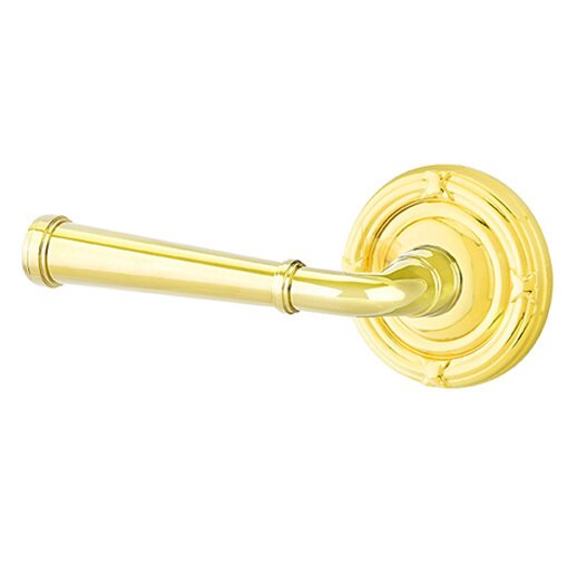 Passage Left Handed Merrimack Lever With Ribbon & Reed Rose in Unlacquered Brass