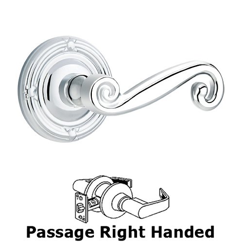 Passage Right Handed Rustic Door Lever With Ribbon & Reed Rose in Polished Chrome