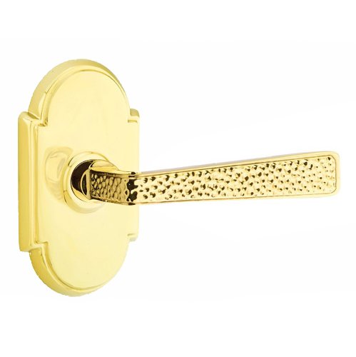 Passage Hammered Door Lever with #8 Rose with Concealed Screws in Unlacquered Brass