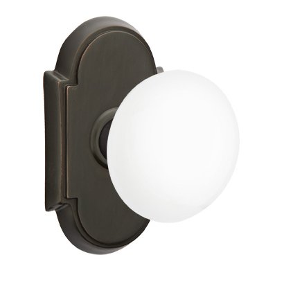 Passage Ice White Porcelain Knob With #8 Rosette in Oil Rubbed Bronze