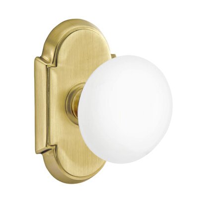 Passage Ice White Porcelain Knob With #8 Rosette in Satin Brass