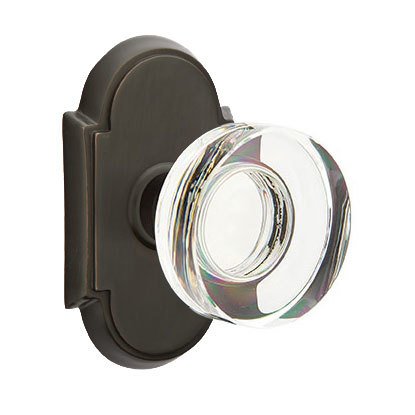 Modern Disc Glass Passage Door Knob and #8 Rose with Concealed Screws in Oil Rubbed Bronze