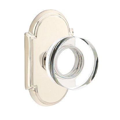 Modern Disc Glass Passage Door Knob and #8 Rose with Concealed Screws in Polished Nickel