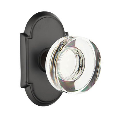 Modern Disc Glass Passage Door Knob and #8 Rose with Concealed Screws in Flat Black