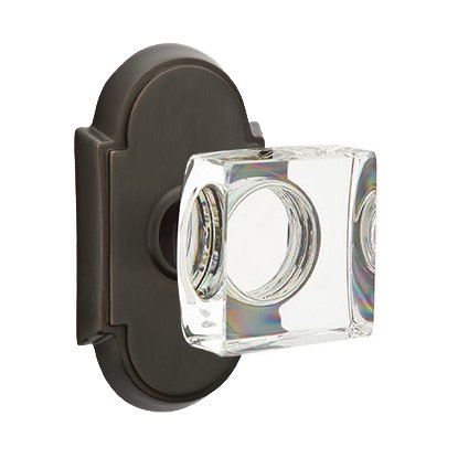 Modern Square Glass Passage Door Knob with #8 Rose in Oil Rubbed Bronze