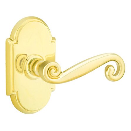 Passage Right Handed Rustic Door Lever With #8 Rose in Polished Brass