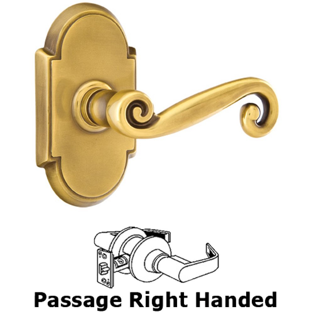 Passage Right Handed Rustic Door Lever With #8 Rose in French Antique Brass