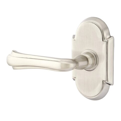 Passage Left Handed Wembley Lever With #8 Rose in Satin Nickel