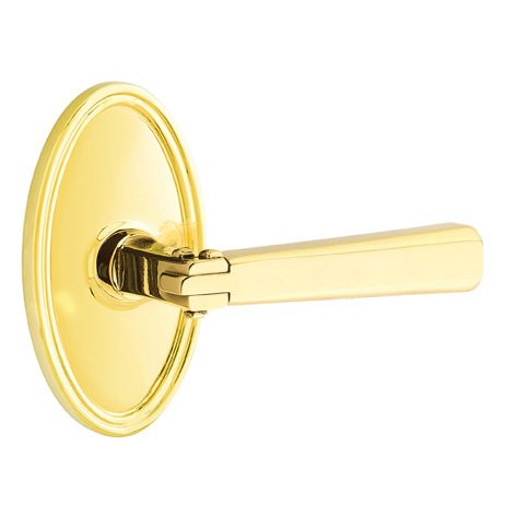 Passage Arts & Crafts Door Lever with Oval Rose with Concealed Screws in Unlacquered Brass