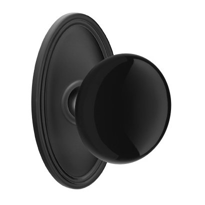 Passage Ebony Knob And Oval Rosette With Concealed Screws in Flat Black