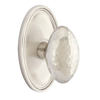 Passage Hammered Egg Door Knob with Oval Rose with Concealed Screws in Satin Nickel