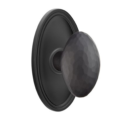 Passage Hammered Egg Door Knob with Oval Rose with Concealed Screws in Flat Black