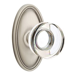 Modern Disc Glass Passage Door Knob and Oval Rose with Concealed Screws in Pewter