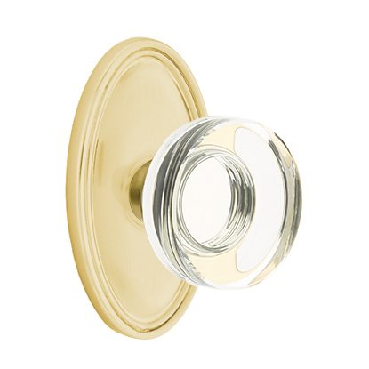Modern Disc Glass Passage Door Knob with Oval Rose in Satin Brass