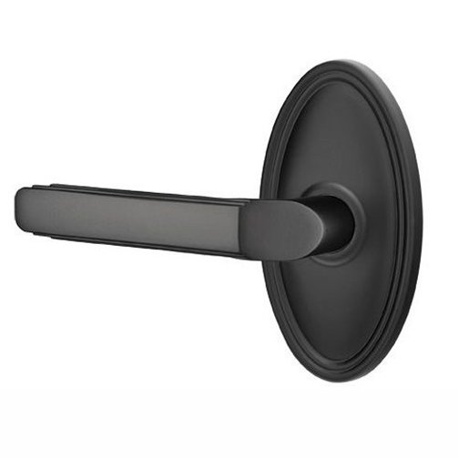 Passage Left Handed Milano Door Lever With Oval Rose in Flat Black