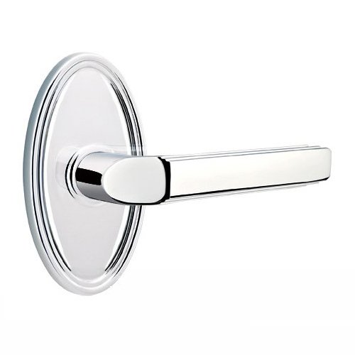 Passage Right Handed Milano Door Lever With Oval Rose in Polished Chrome
