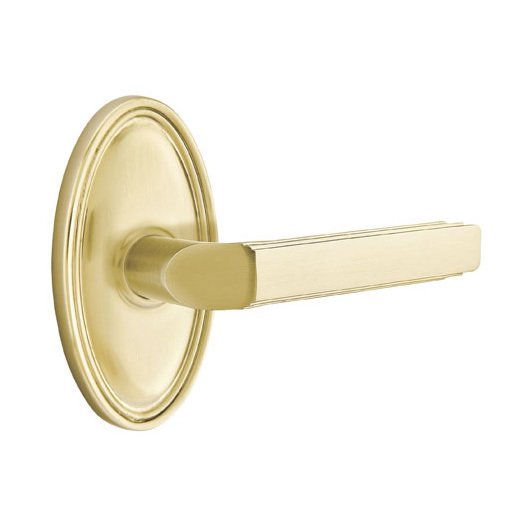Passage Right Handed Milano Door Lever With Oval Rose in Satin Brass