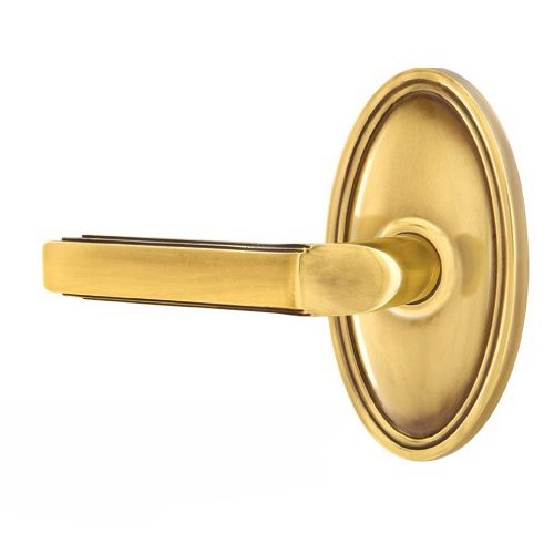 Passage Left Handed Milano Door Lever With Oval Rose in French Antique Brass