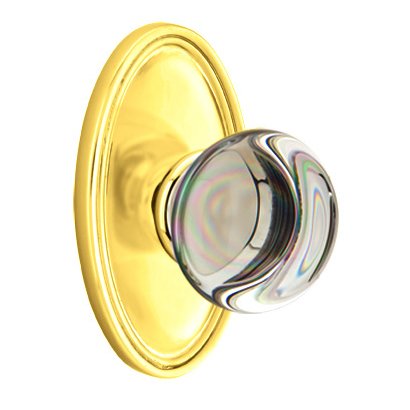 Providence Passage Door Knob and Oval Rose with Concealed Screws in Polished Brass