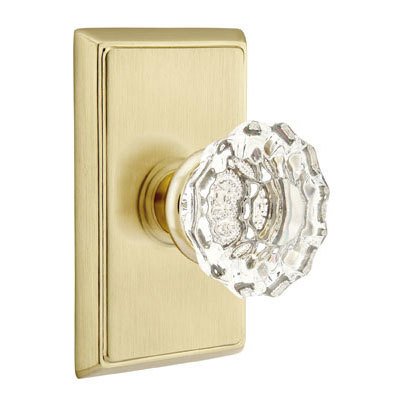 Astoria Passage Door Knob with Rectangular Rose and Concealed Screws in Satin Brass