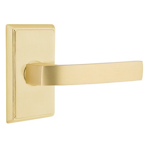 Passage Breslin Right Handed Lever with Rectangular Rose in Satin Brass