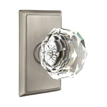 Diamond Passage Door Knob with Rectangular Rose and Concealed Screws in Pewter