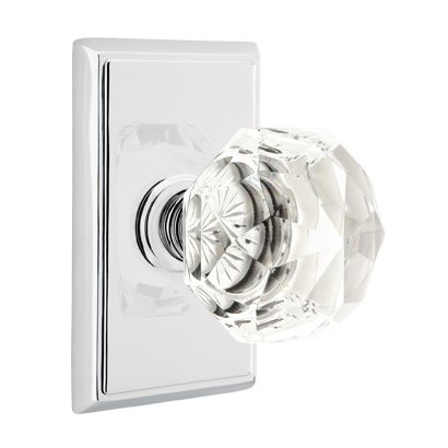 Diamond Passage Door Knob with Rectangular Rose in Polished Chrome