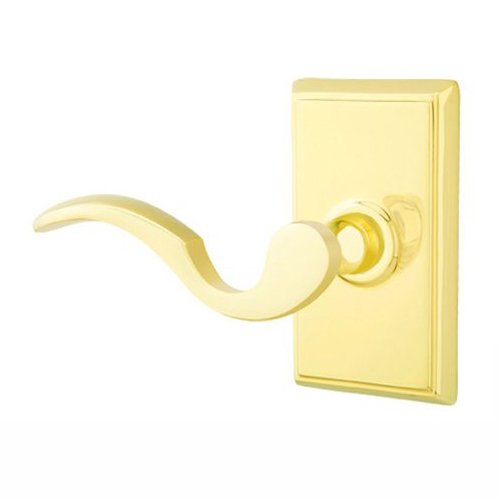 Passage Left Handed Cortina Door Lever With Rectangular Rose in Polished Brass