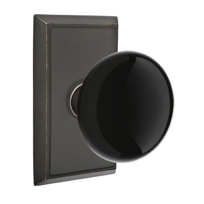 Passage Ebony Knob And Rectangular Rosette With Concealed Screws in Oil Rubbed Bronze