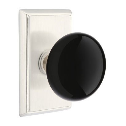 Passage Ebony Knob And Rectangular Rosette With Concealed Screws in Satin Nickel