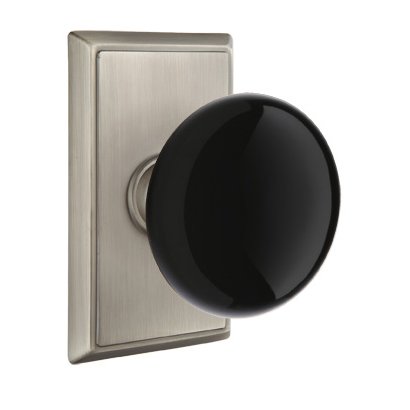 Passage Ebony Knob And Rectangular Rosette With Concealed Screws in Pewter