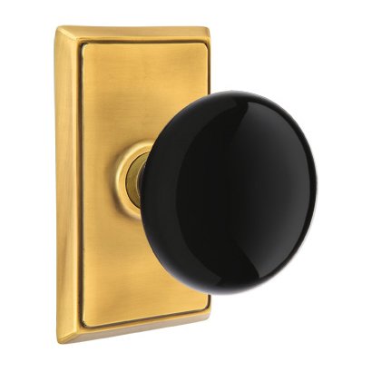Passage Ebony Knob And Rectangular Rosette With Concealed Screws in French Antique Brass