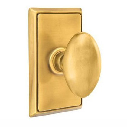 Passage Egg Door Knob With Rectangular Rose in French Antique Brass
