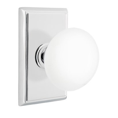 Passage Ice White Knob And Rectangular Rosette With Concealed Screws in Polished Chrome