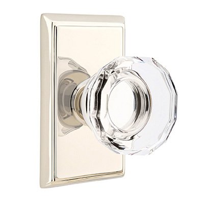Lowell Passage Door Knob with Rectangular Rose in Polished Nickel