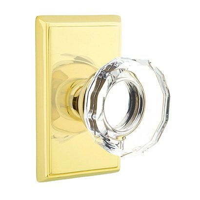 Lowell Passage Door Knob with Rectangular Rose in Polished Brass