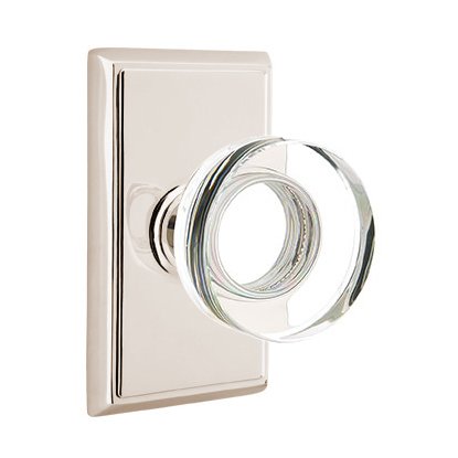 Modern Disc Glass Passage Door Knob and Rectangular Rose with Concealed Screws in Polished Nickel