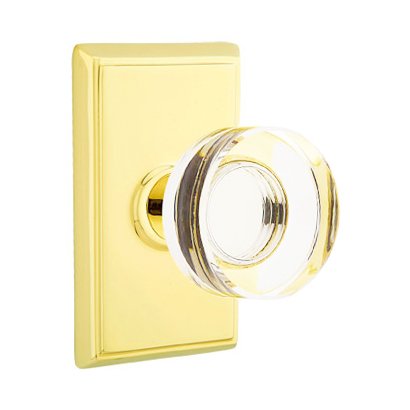 Modern Disc Glass Passage Door Knob with Rectangular Rose in Polished Brass