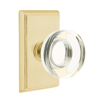 Modern Disc Glass Passage Door Knob and Rectangular Rose with Concealed Screws in Satin Brass