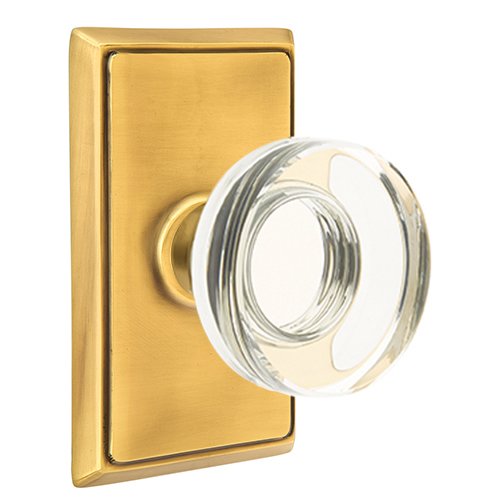 Modern Disc Glass Passage Door Knob with Rectangular Rose in French Antique Brass