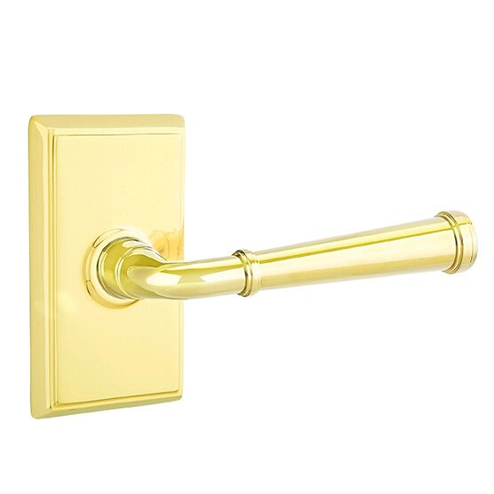 Passage Right Handed Merrimack Lever With Rectangular Rose in Unlacquered Brass