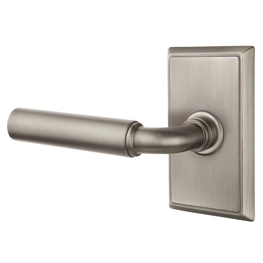 Passage Left Handed Manning Door Lever With Rectangular Rose in Pewter